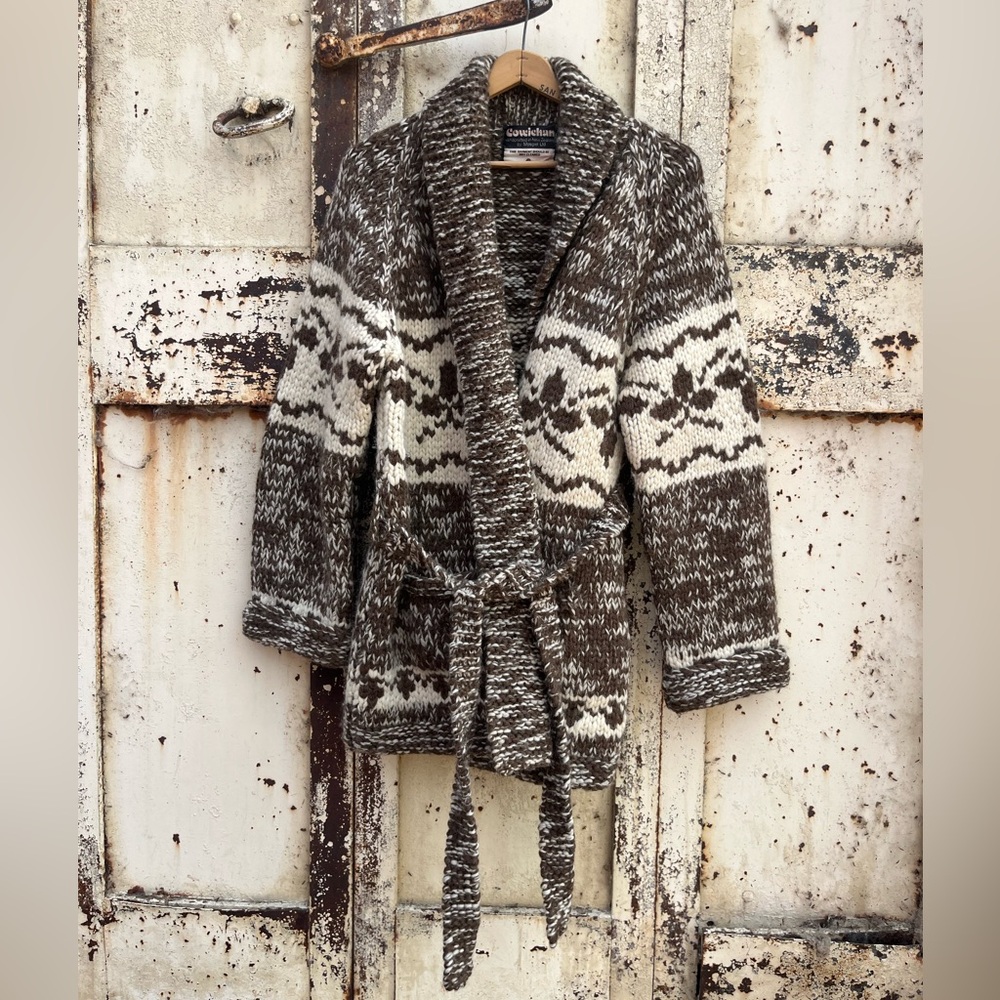 Vintage 70’s Wool Hand Knit Cowichan Duster Cardigan Sweater M/L